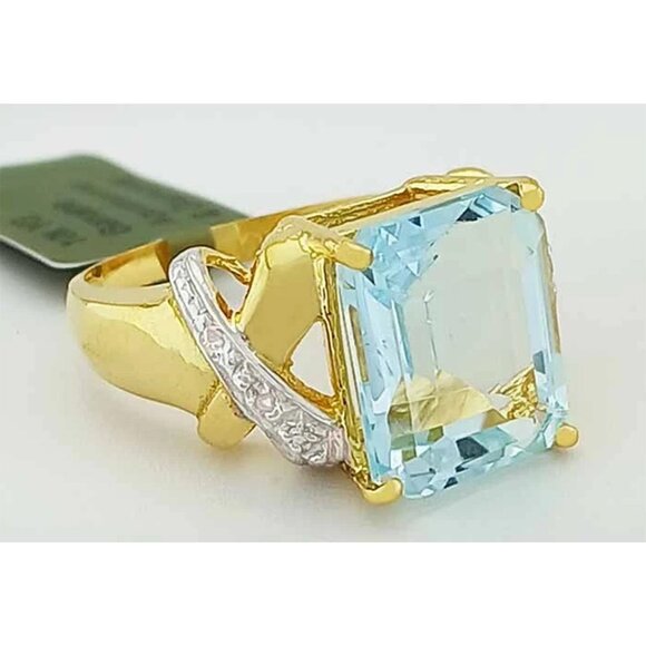 Genuine 6.25 Cts Aquamarine & Diamond Ring 10k Gold - Picture 5 of 5